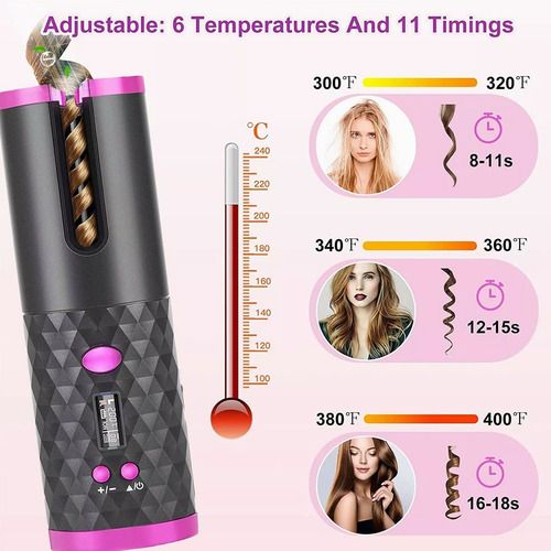 Rizador de Cabello Automático Inalámbrico - 6 Temperaturas y 11 Tiempos Ajustables