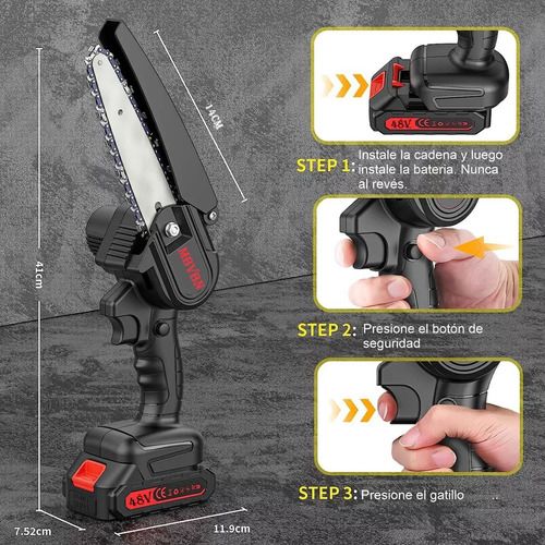 Mini Motosierra Inalámbrica 48V Dotvix | 2 Baterías + Maletín + Cargador + Accesorios