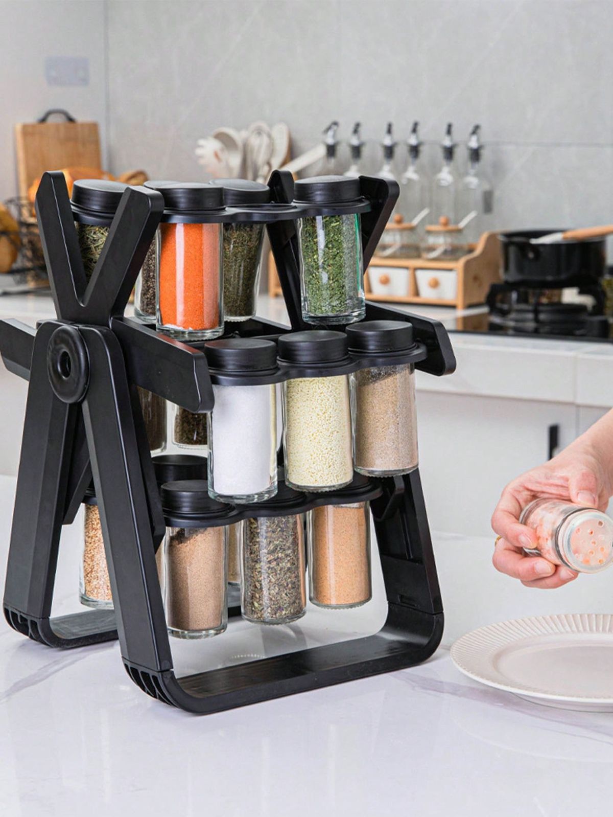 CONDIMENTERO GIRATORIO DE 18 BOTELLAS DE VIDRIO
