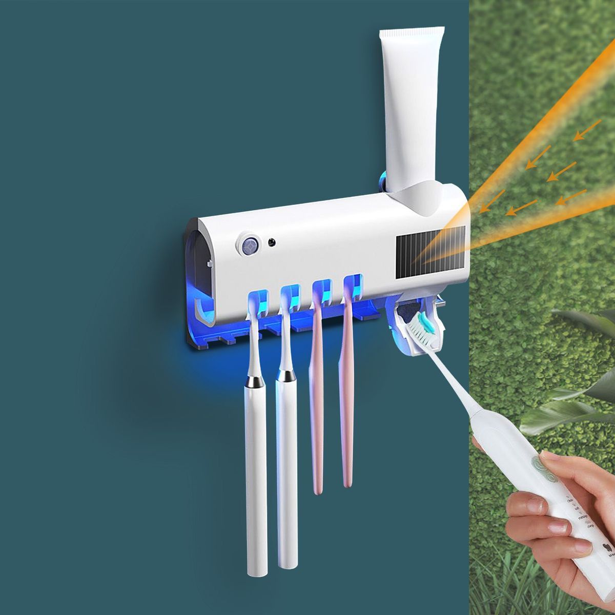 Dispensador Automático y Esterilizador de Cepillos con Luz UV