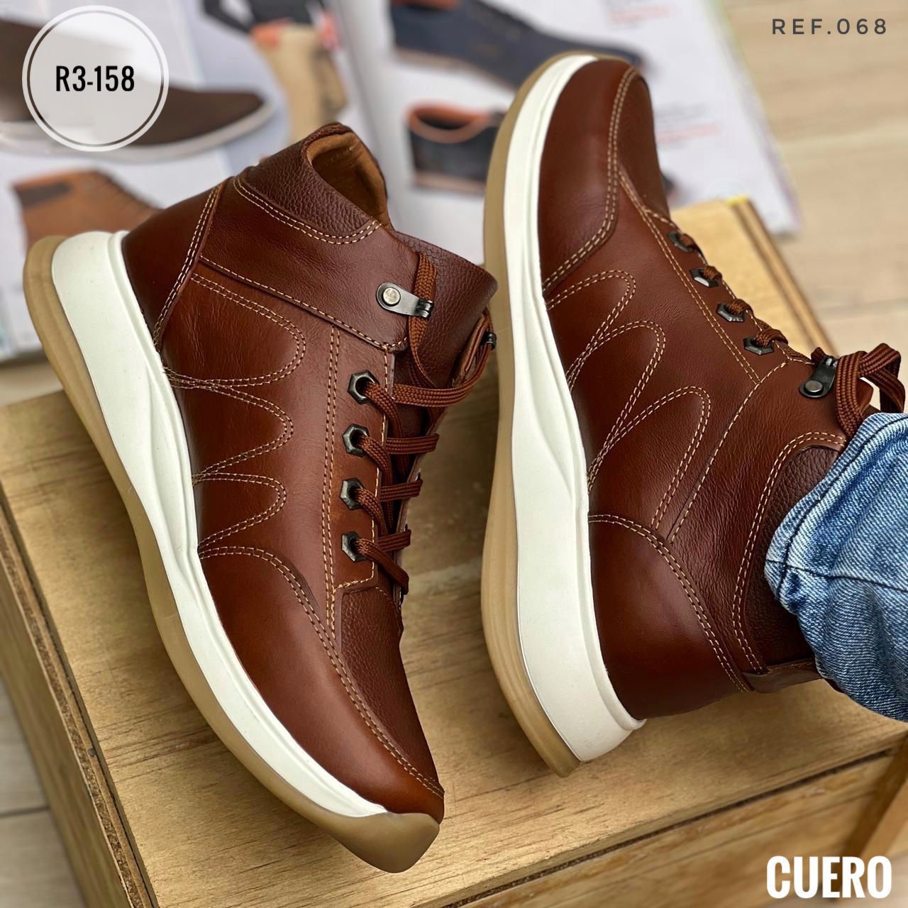 Botin elegante en cuero para hombre estilo casual y deportivo con suela liviana y confort con acabdos en costura,suela eva