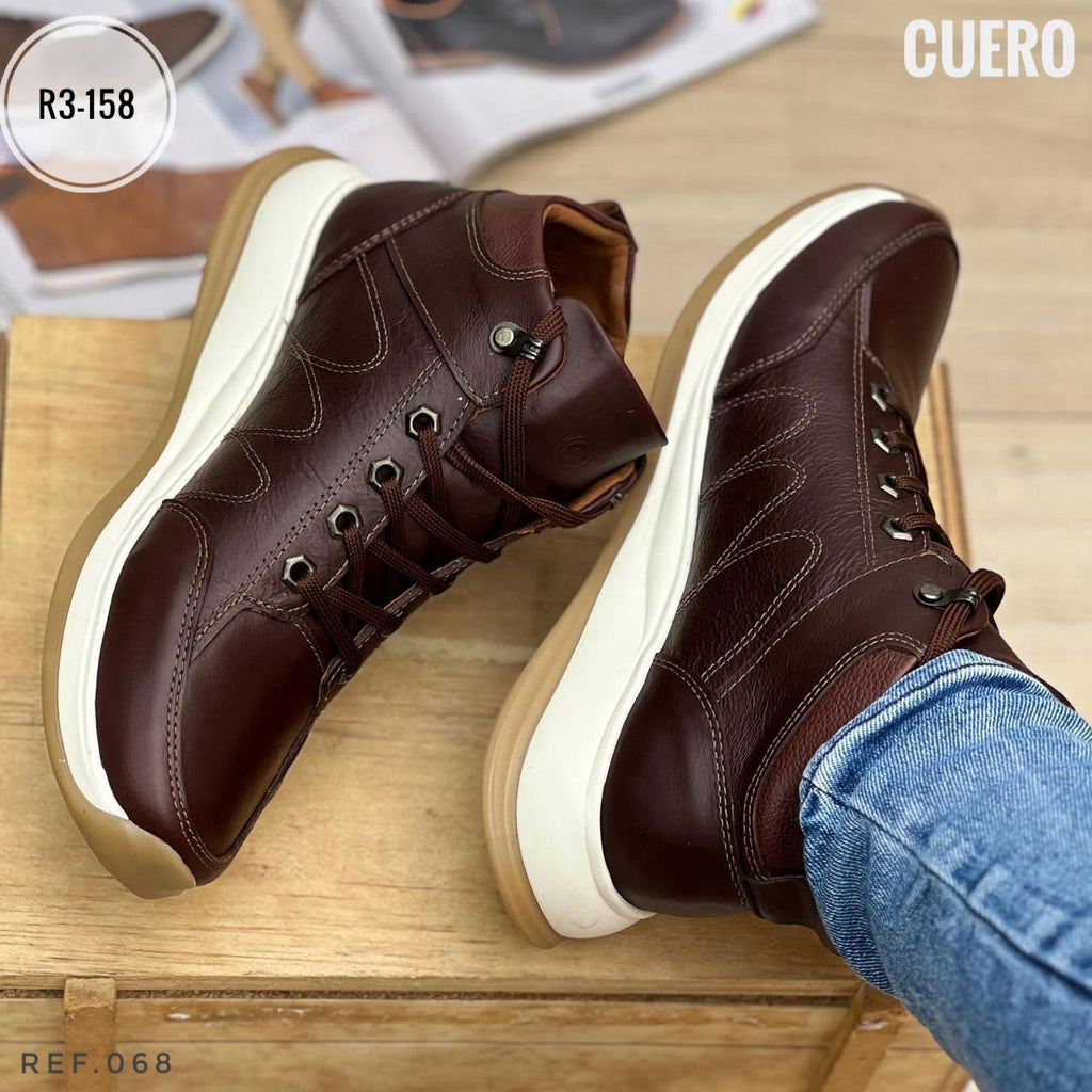 Botin elegante en cuero para hombre estilo casual y deportivo con suela liviana y confort con acabdos en costura,suela eva