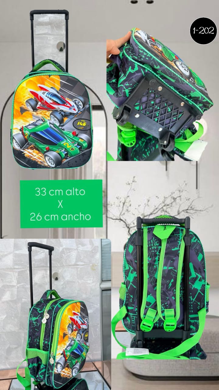 Morral con rueda para los pequeñines ideal para el jadin, con material en lona,doble compartimento y estampado en pasta muy duradero no te quedes sin tu modelo faborito