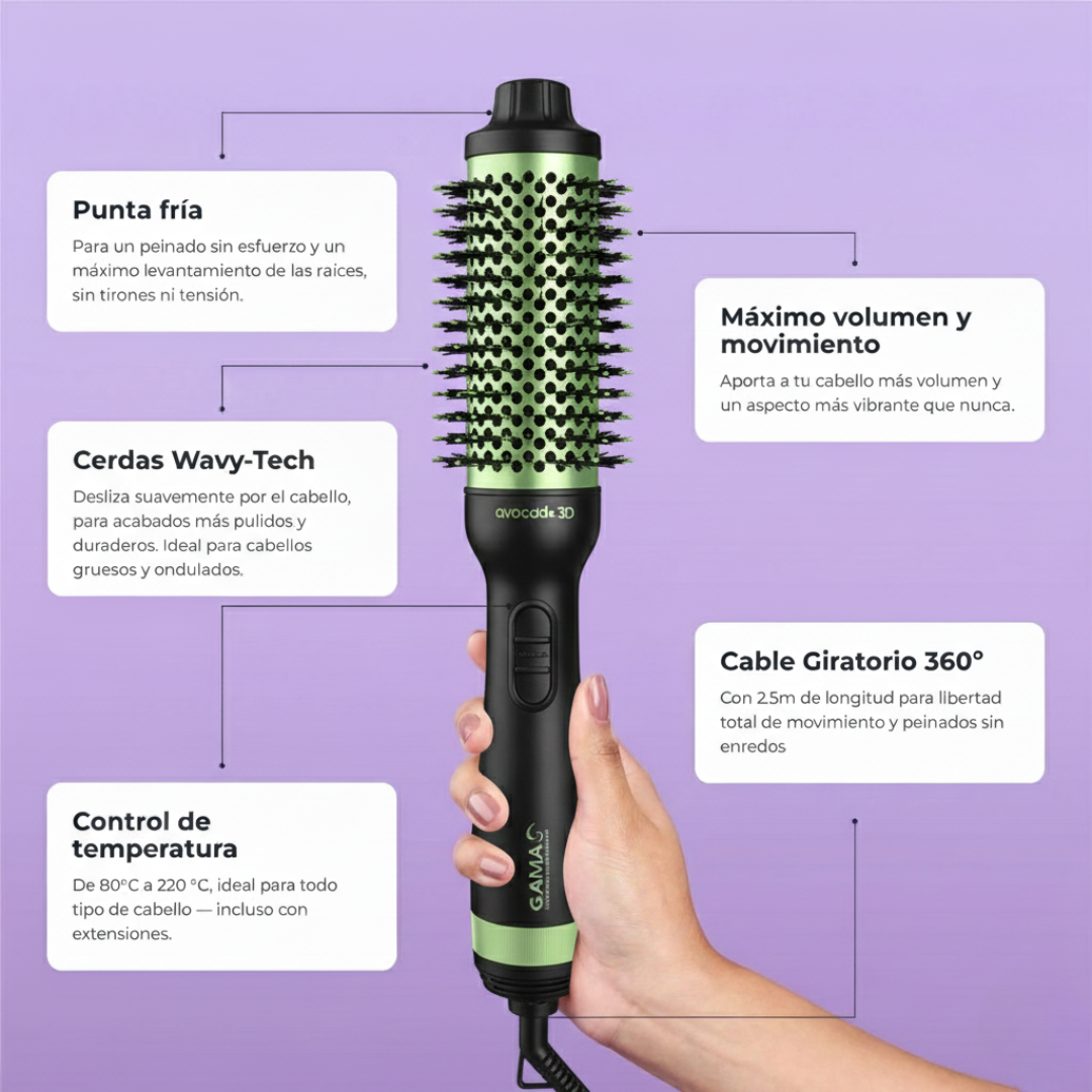 Cepillo Estilizador de Aguacate 3 en 1